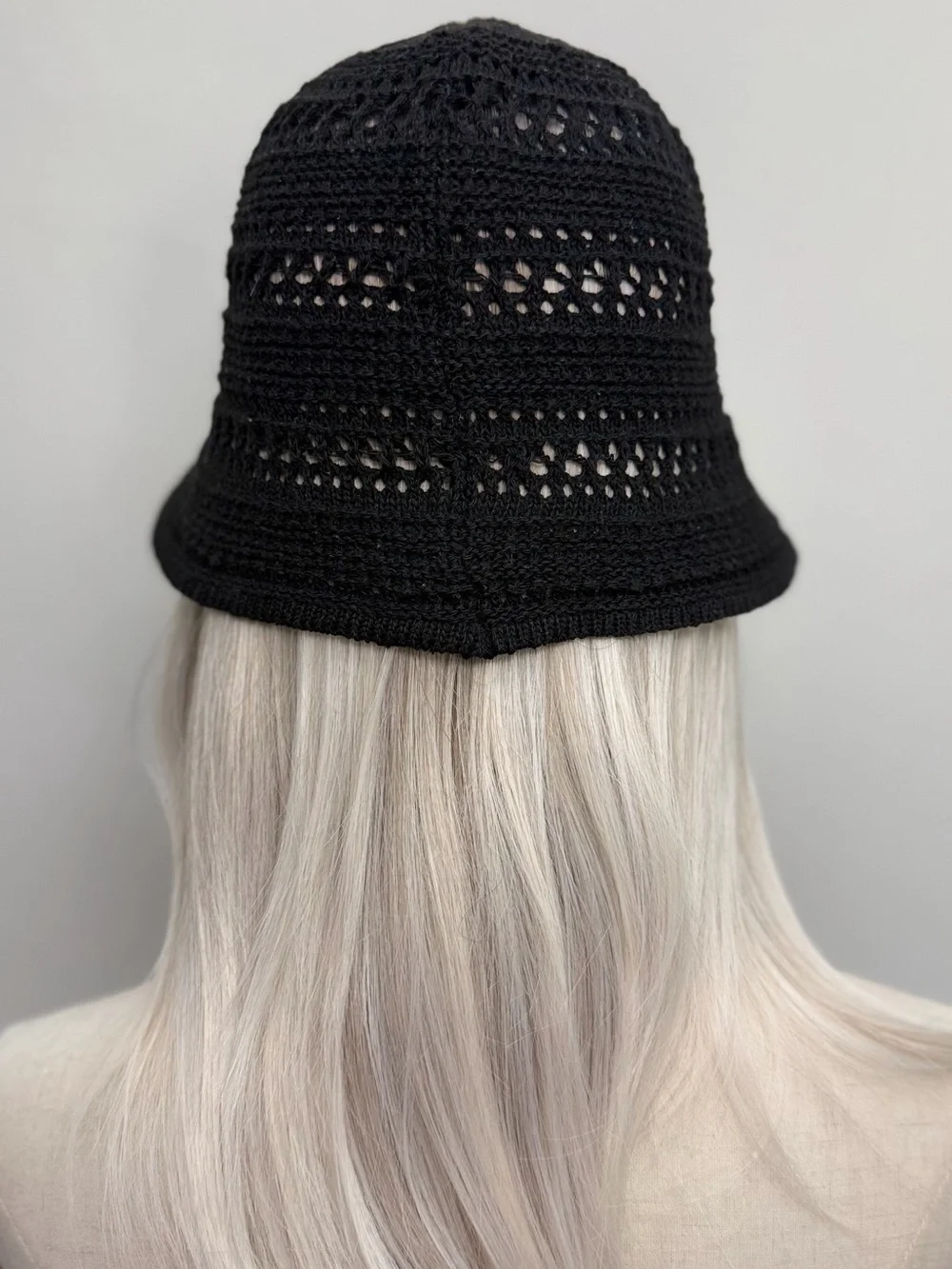 Black Crochet Knit Bucket Hat Openwork Boho Summer Beach Hat